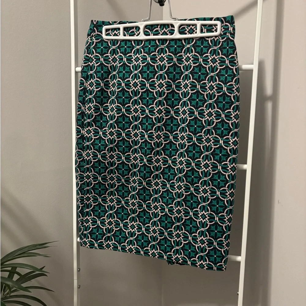 J. Crew Teal and White Geometric Pencil Skirt - Picture 3 of 9